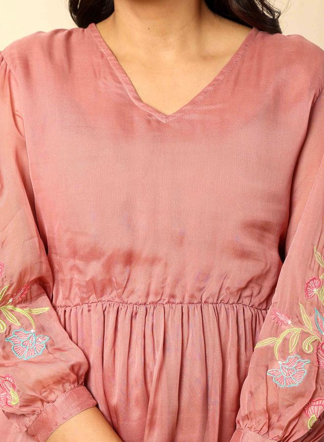 KASYA Pink Embroidered Organza Tiered Dress - Image 5